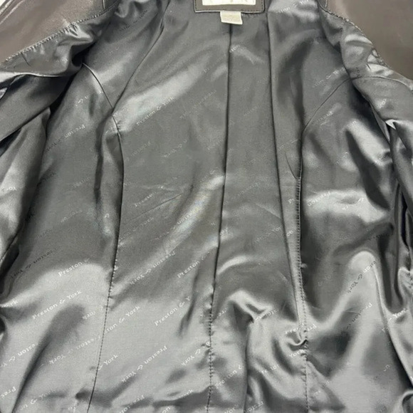 PRESTON & YORK Black Leather Jacket Cutout Design Zip Up Size Medium - Picture 6 of 8